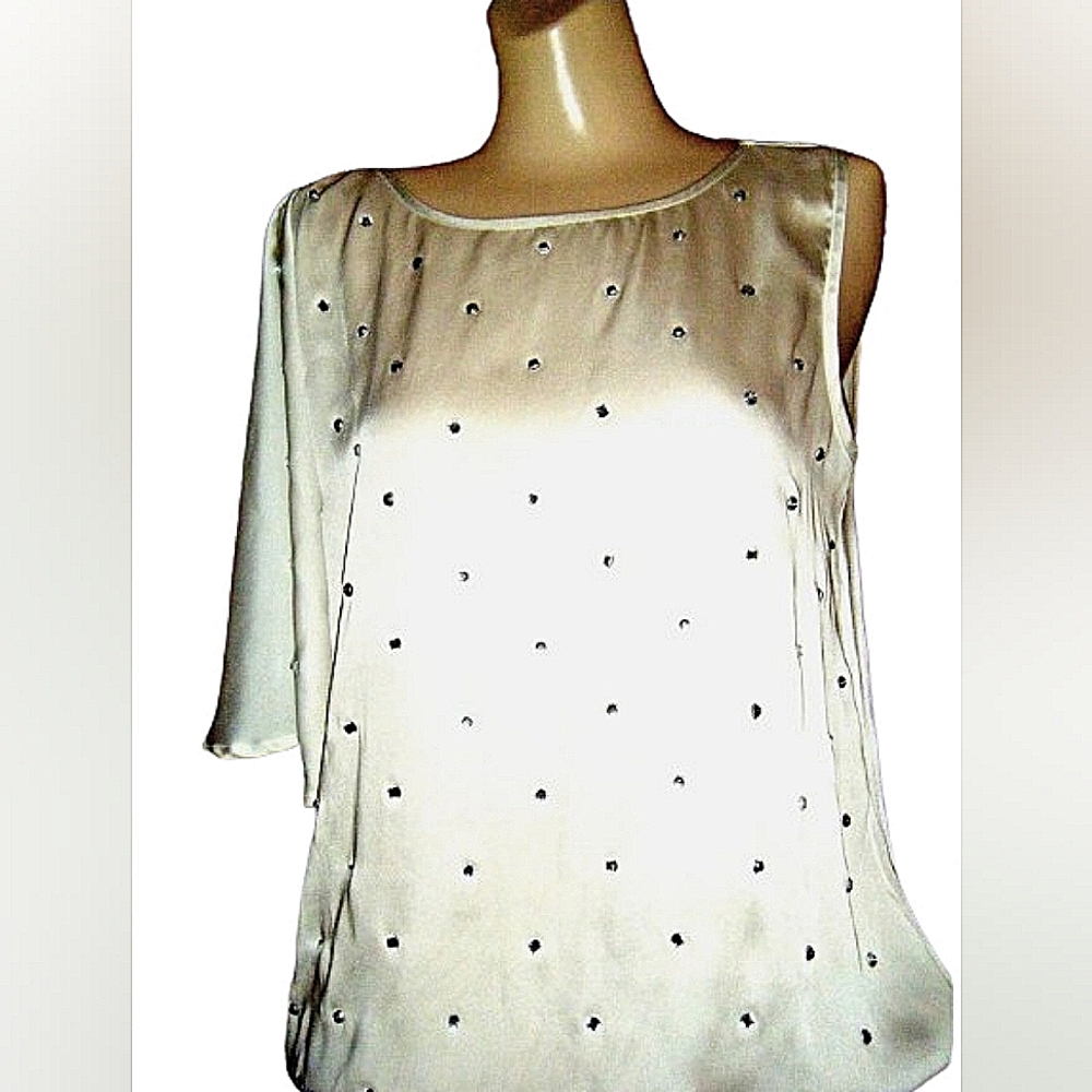 ALLEN B by ALLEN SCHWARTZ WHITE EMBELLISHED ONE SLEEVE TOP/BLOUSE SIZE M